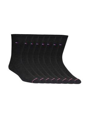 NWT Tommy Hilfiger Men's 7-12 Black Cushion Crew Socks 8 Pairs Shoe